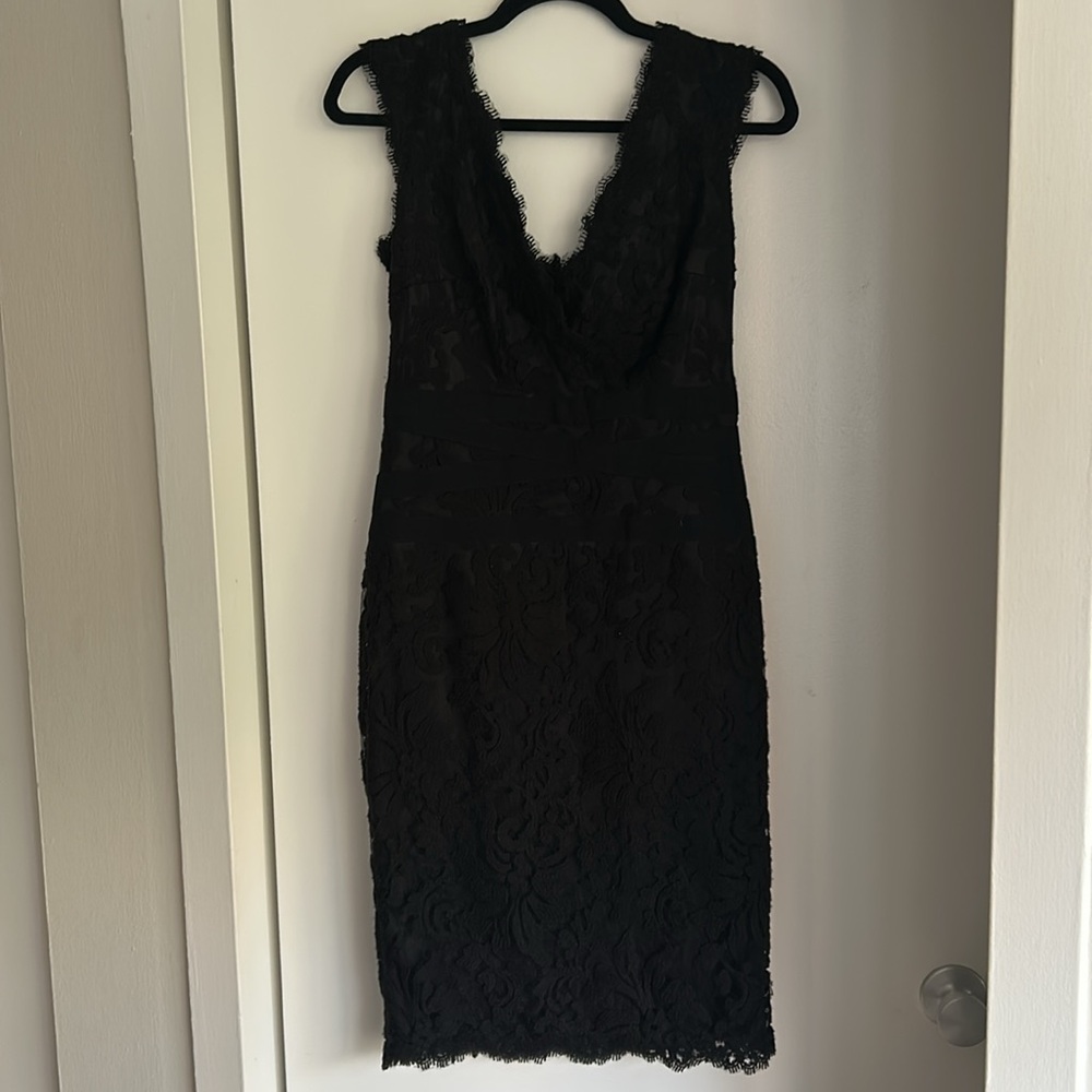 Tadashi Shoji black embroidered lace dress